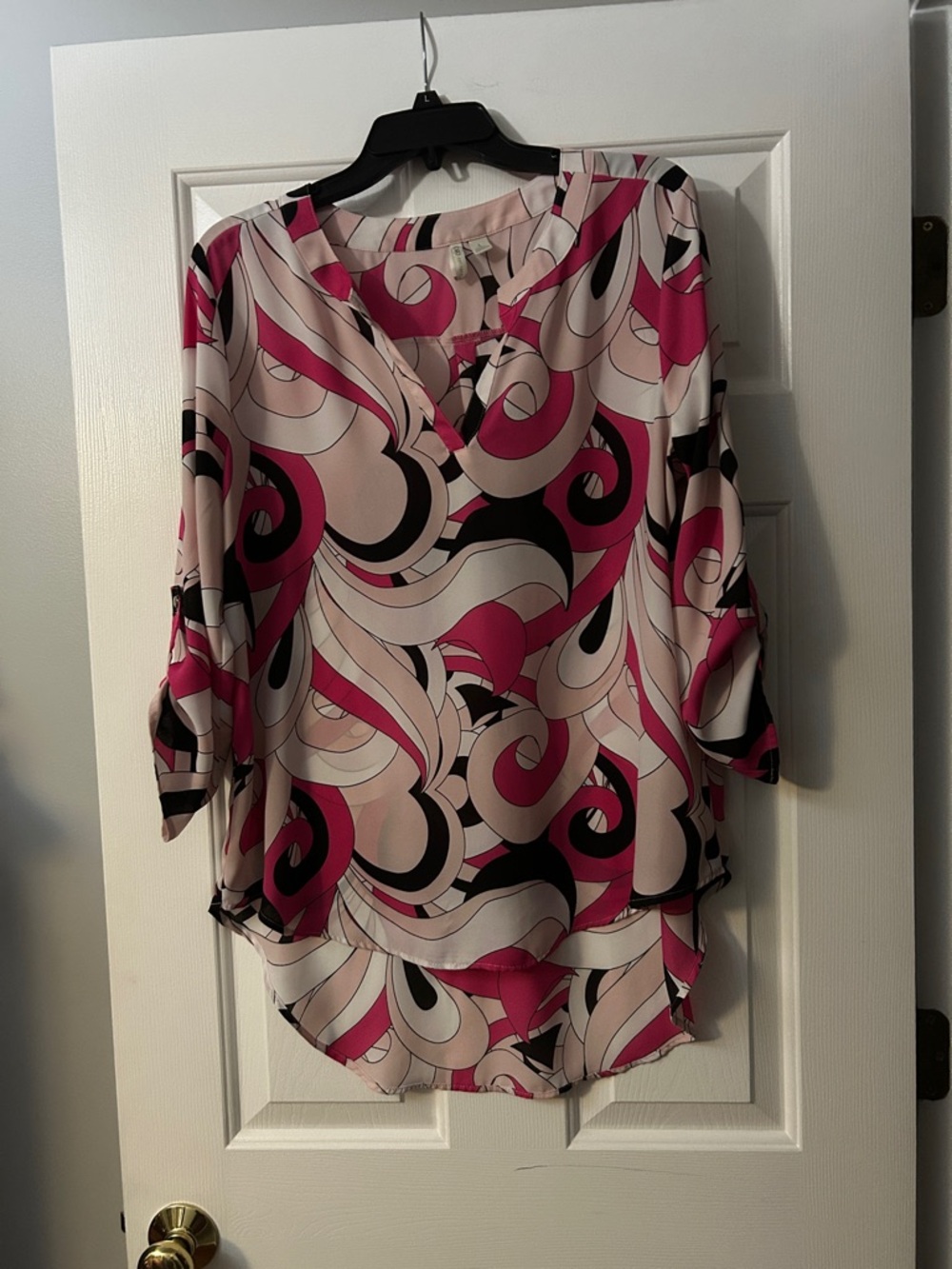 Women's Pink Swirl V-Neck Blouse